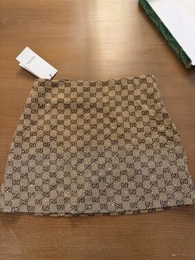 Gucci Beige GG Crystal-Embellished Midi Skirt